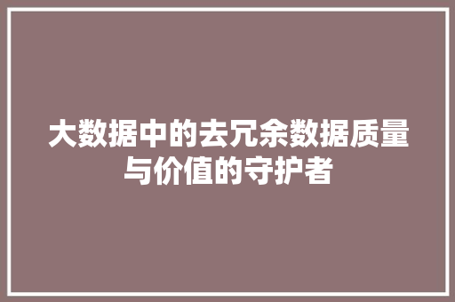 大数据中的去冗余数据质量与价值的守护者  第1张