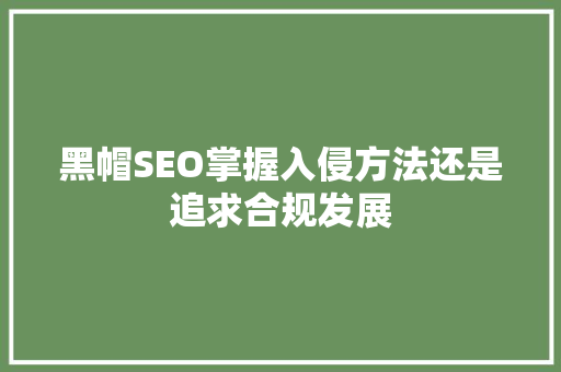 黑帽SEO掌握入侵方法还是追求合规发展