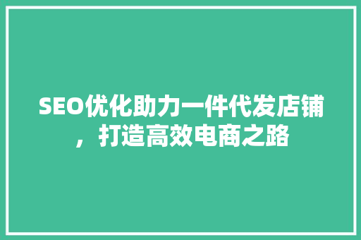 SEO优化助力一件代发店铺，打造高效电商之路