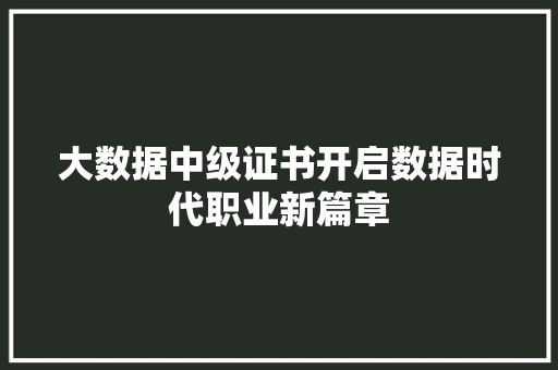 大数据中级证书开启数据时代职业新篇章  第1张