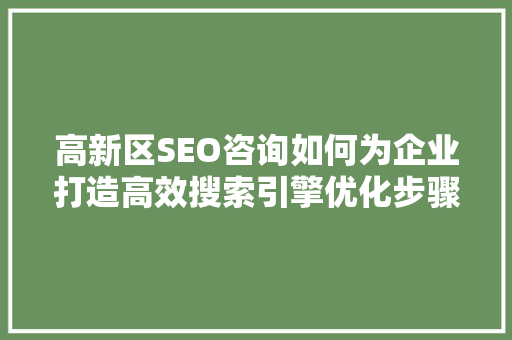 高新区SEO咨询如何为企业打造高效搜索引擎优化步骤