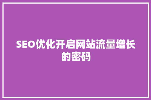 SEO优化开启网站流量增长的密码  第1张