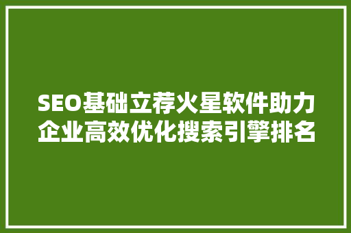 SEO基础立荐火星软件助力企业高效优化搜索引擎排名