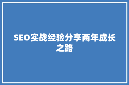 SEO实战经验分享两年成长之路