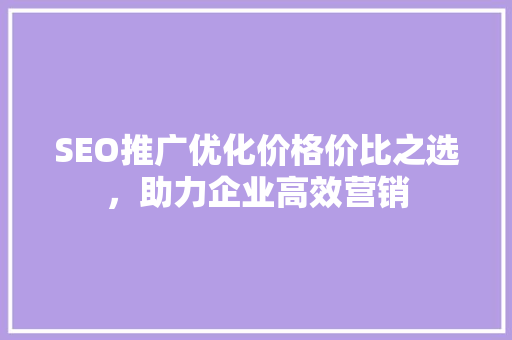 SEO推广优化价格价比之选，助力企业高效营销