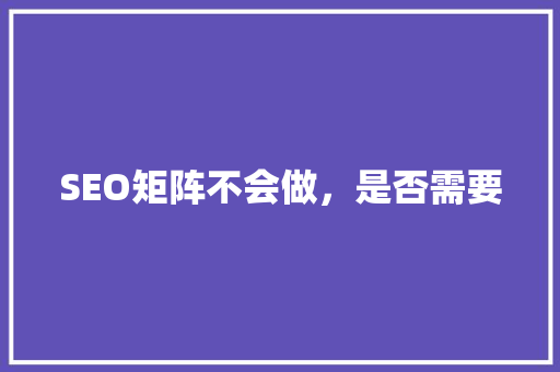 SEO矩阵不会做，是否需要