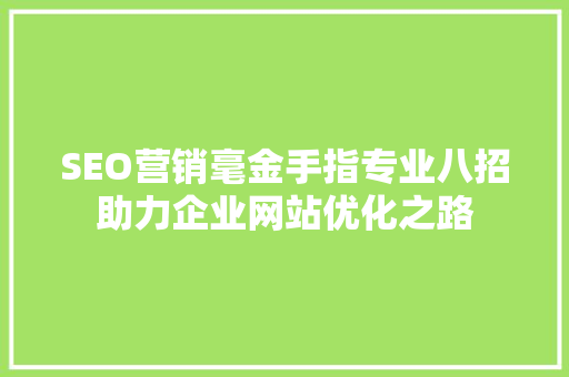 SEO营销毫金手指专业八招助力企业网站优化之路