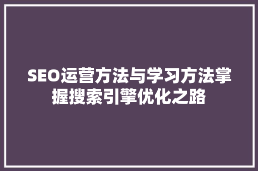 SEO运营方法与学习方法掌握搜索引擎优化之路  第1张