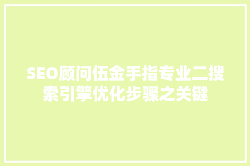 SEO顾问伍金手指专业二搜索引擎优化步骤之关键