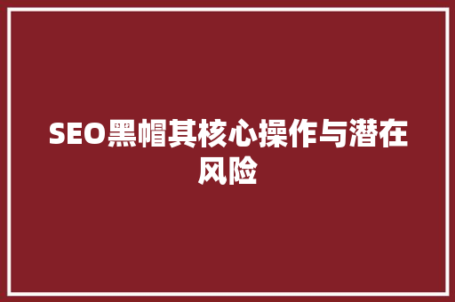 SEO黑帽其核心操作与潜在风险