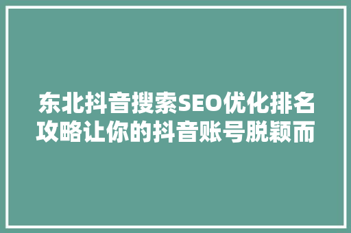 东北抖音搜索SEO优化排名攻略让你的抖音账号脱颖而出