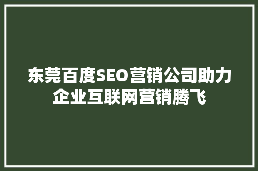 东莞百度SEO营销公司助力企业互联网营销腾飞