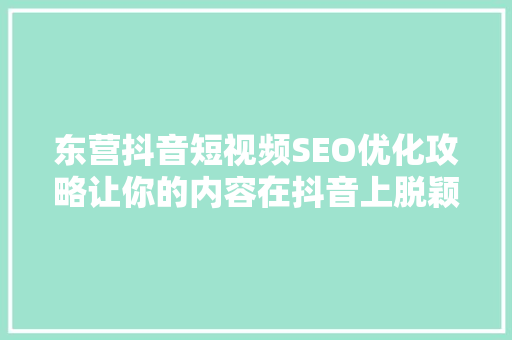 东营抖音短视频SEO优化攻略让你的内容在抖音上脱颖而出