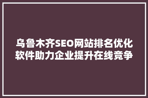 乌鲁木齐SEO网站排名优化软件助力企业提升在线竞争力