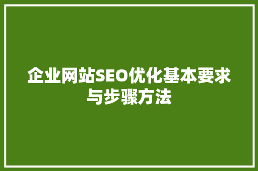 企业网站SEO优化基本要求与步骤方法