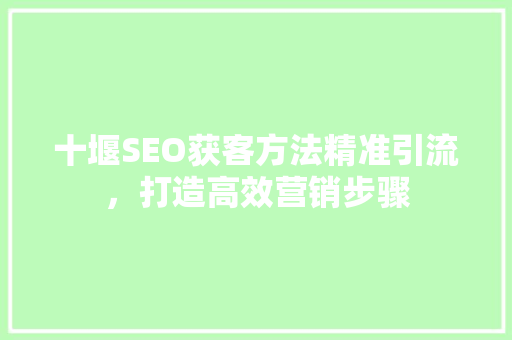 十堰SEO获客方法精准引流，打造高效营销步骤
