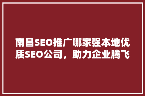 南昌SEO推广哪家强本地优质SEO公司，助力企业腾飞