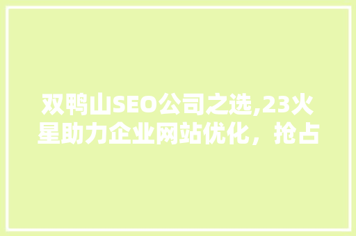 双鸭山SEO公司之选,23火星助力企业网站优化，抢占互联网市场先机