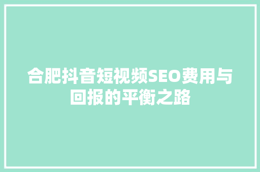 合肥抖音短视频SEO费用与回报的平衡之路