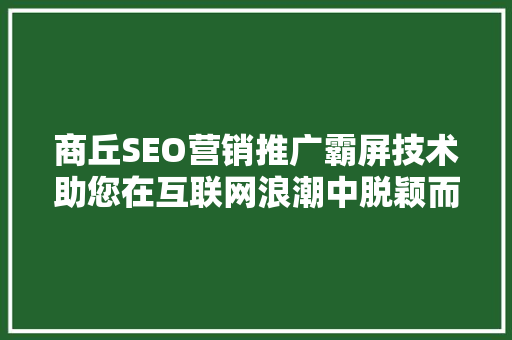 商丘SEO营销推广霸屏技术助您在互联网浪潮中脱颖而出