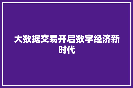 大数据交易开启数字经济新时代  第1张