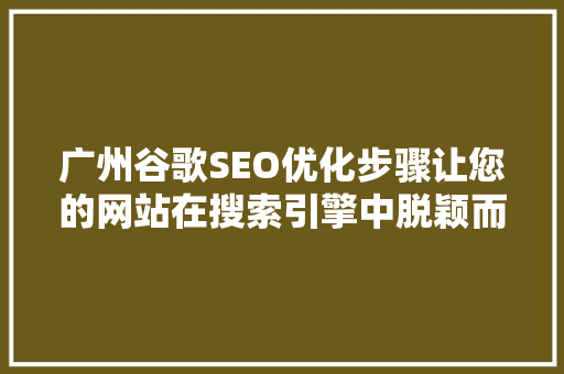 广州谷歌SEO优化步骤让您的网站在搜索引擎中脱颖而出