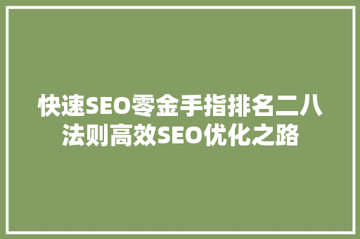 快速SEO零金手指排名二八法则高效SEO优化之路