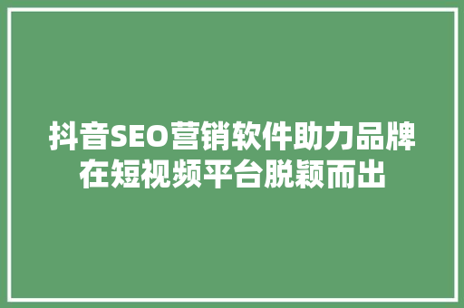 抖音SEO营销软件助力品牌在短视频平台脱颖而出