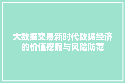 大数据交易新时代数据经济的价值挖掘与风险防范