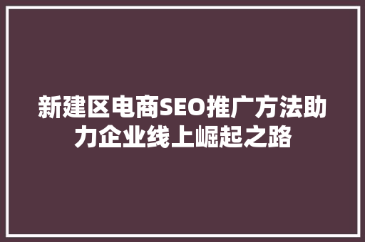 新建区电商SEO推广方法助力企业线上崛起之路  第1张