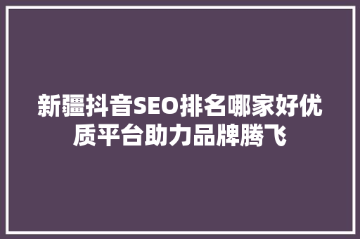 新疆抖音SEO排名哪家好优质平台助力品牌腾飞