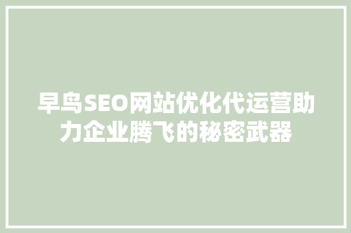 早鸟SEO网站优化代运营助力企业腾飞的秘密武器