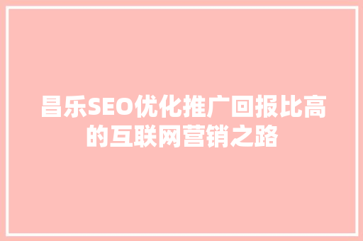 昌乐SEO优化推广回报比高的互联网营销之路