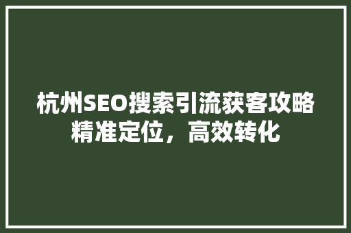 杭州SEO搜索引流获客攻略精准定位，高效转化