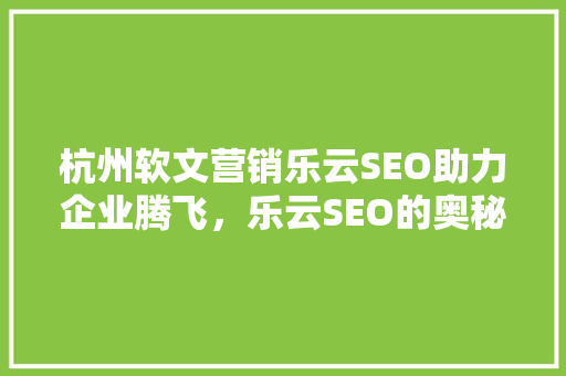 杭州软文营销乐云SEO助力企业腾飞，乐云SEO的奥秘