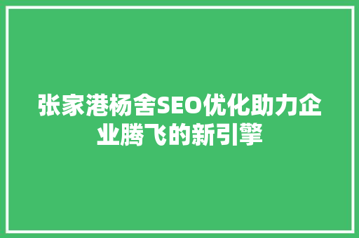 张家港杨舍SEO优化助力企业腾飞的新引擎