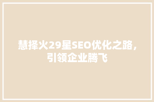 慧择火29星SEO优化之路，引领企业腾飞