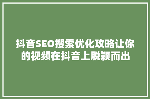 抖音SEO搜索优化攻略让你的视频在抖音上脱颖而出