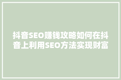 抖音SEO赚钱攻略如何在抖音上利用SEO方法实现财富增长