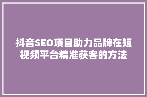 抖音SEO项目助力品牌在短视频平台精准获客的方法