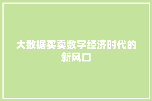大数据买卖数字经济时代的新风口