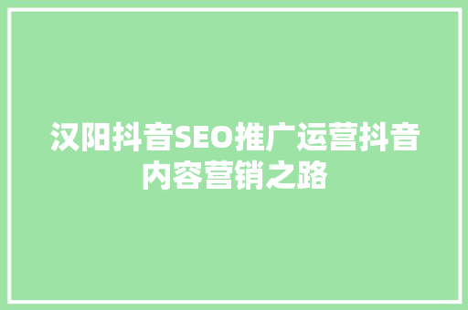 汉阳抖音SEO推广运营抖音内容营销之路