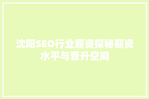 沈阳SEO行业薪资探秘薪资水平与晋升空间