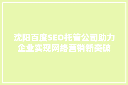沈阳百度SEO托管公司助力企业实现网络营销新突破