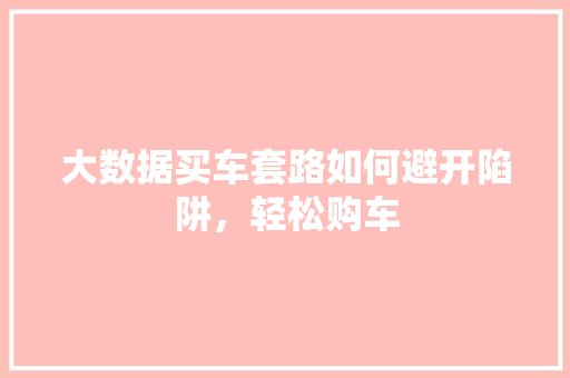 大数据买车套路如何避开陷阱，轻松购车