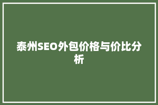 泰州SEO外包价格与价比分析