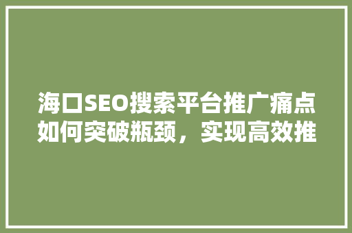 海口SEO搜索平台推广痛点如何突破瓶颈，实现高效推广