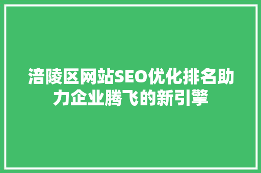 涪陵区网站SEO优化排名助力企业腾飞的新引擎