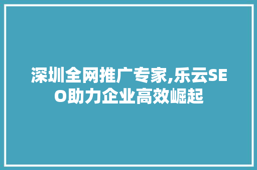 深圳全网推广专家,乐云SEO助力企业高效崛起