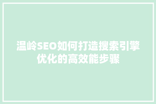 温岭SEO如何打造搜索引擎优化的高效能步骤